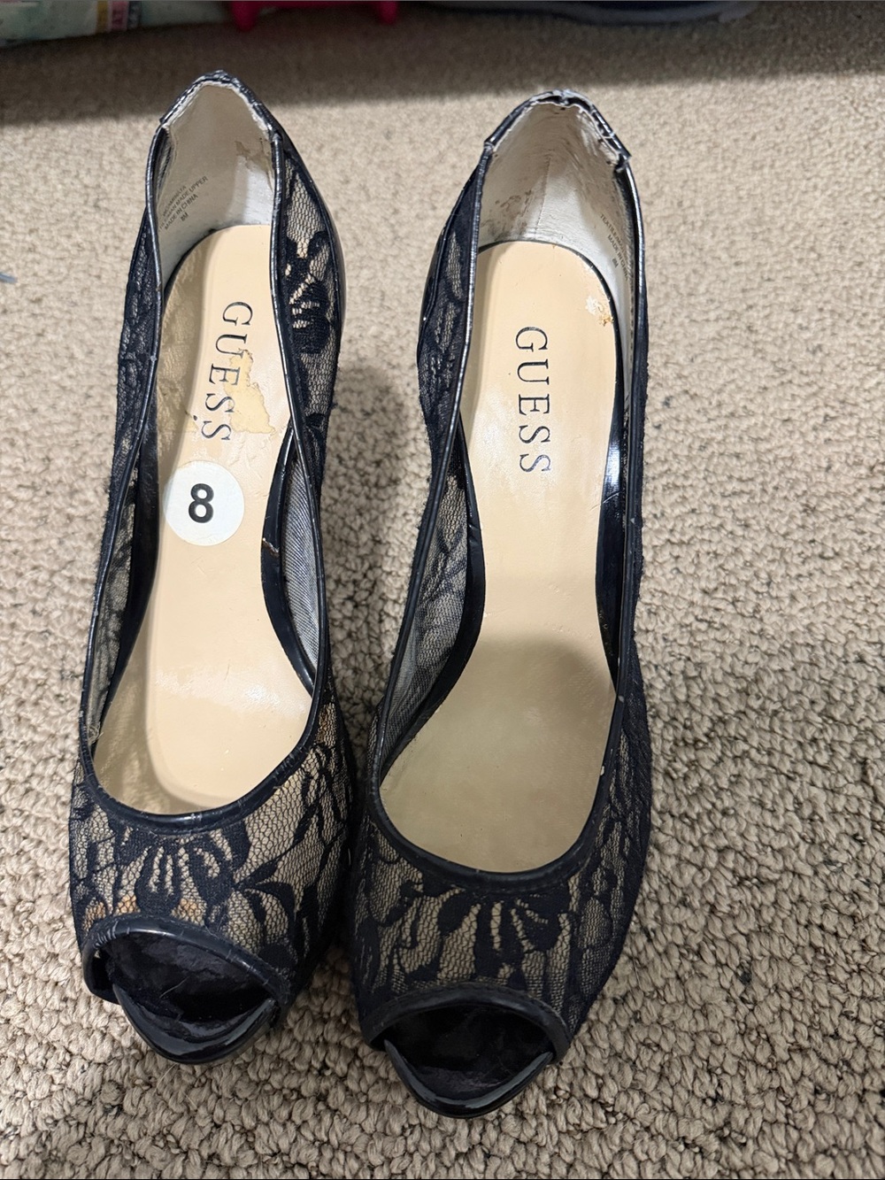 Guess Navy Lace Peep-Toe Heels